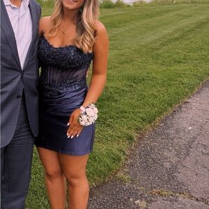 Elegant Navy Blue Strapless Dress